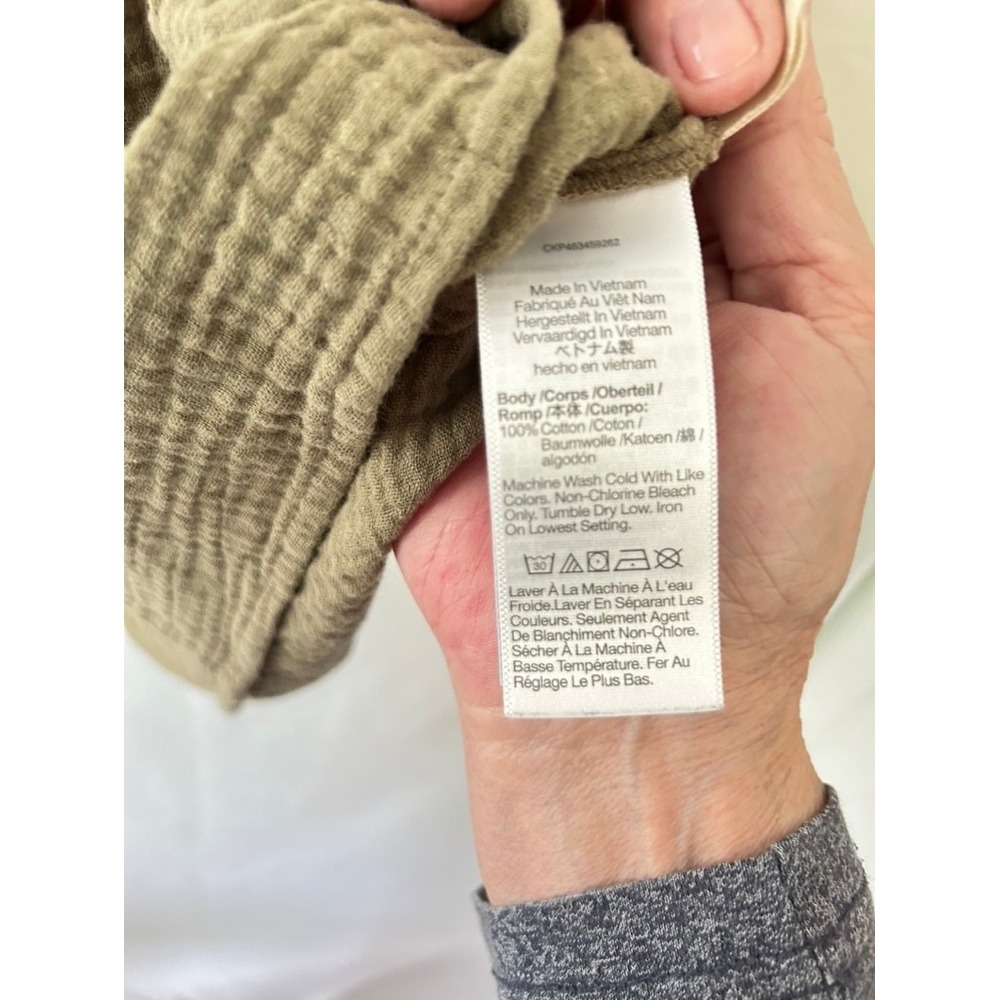 Madewell Women Small Olive Green Double Gauze Cotton Central Short Sleeve Shirt - Picture 4 of 4